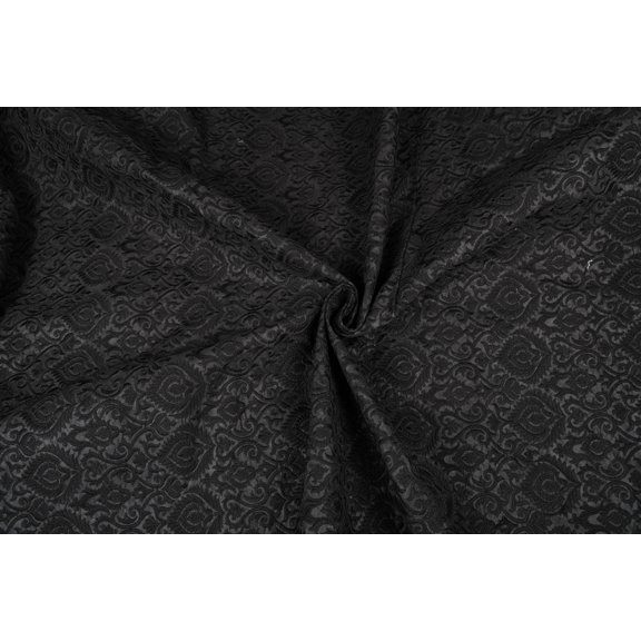 Damask Solid Black Embroidery Semi Raw Silk Fabric By the Yard Width 44 Inch