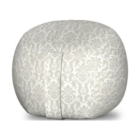 Damask Storage Toy Bag Chair, Abstract Floral Pattern Wedding Inspired Soft Colored Design Complex Motifs, Stuffed Animal Organizer Washable Bag, Small Size, Cream Beige, by Ambesonne