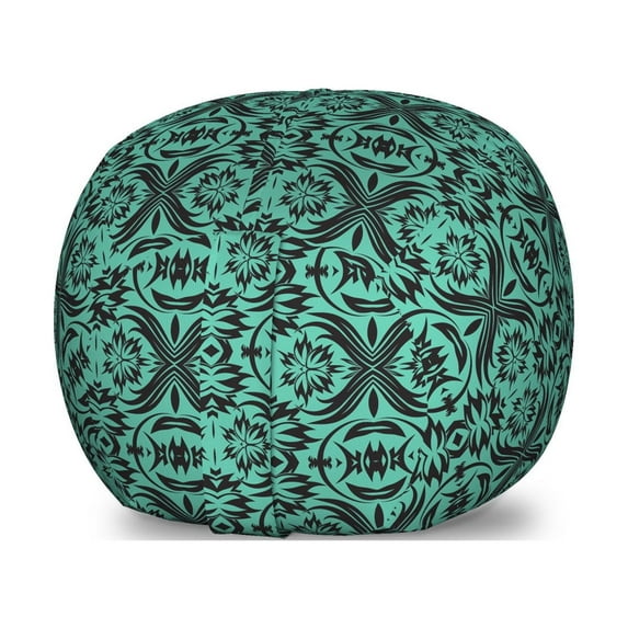 Damask Storage Toy Bag Chair, Baroque Style Foliage Ornament with Rococo Curves and Renaissance Elements, Stuffed Animal Organizer Washable Bag, Small Size, Sea Green and Black, by Ambesonne