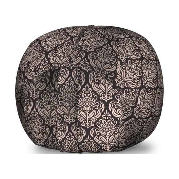 Damask Storage Toy Bag Chair, Byzantine Pattern with a Modern Design Traditional Tile Flower, Stuffed Animal Organizer Washable Bag, Small Size, Beige and Charcoal Grey, by Ambesonne