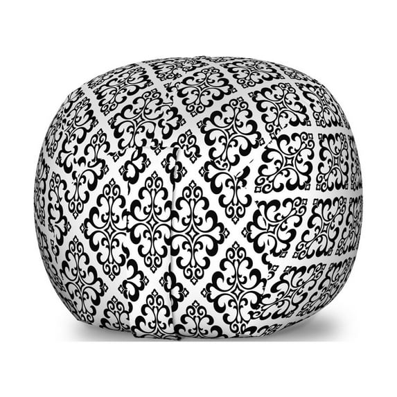 Damask Storage Toy Bag Chair, Classic Victorian Baroque Mosaic Style Rococo Vintage Renaissance Motif, Stuffed Animal Organizer Washable Bag, Small Size, Charcoal Grey and White, by Ambesonne