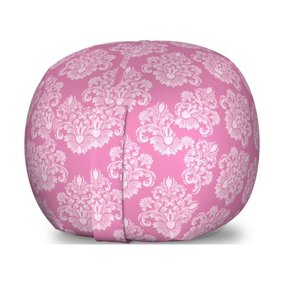 Damask Storage Toy Bag Chair, Flora Design with Middle Eastern Motifs Flowers Leaves Swirls Vintage Inspirations, Stuffed Animal Organizer Washable Bag, Small Size, Pink White, by Ambesonne