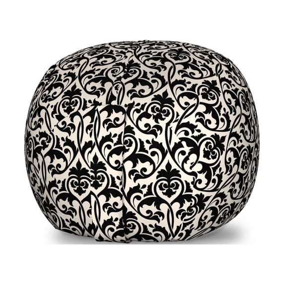 Damask Storage Toy Bag Chair, Rhythmic Curly Ivy Look Botany Classical Style Antique Ornaments Print, Stuffed Animal Organizer Washable Bag, Small Size, Champagne Charcoal Grey, by Ambesonne
