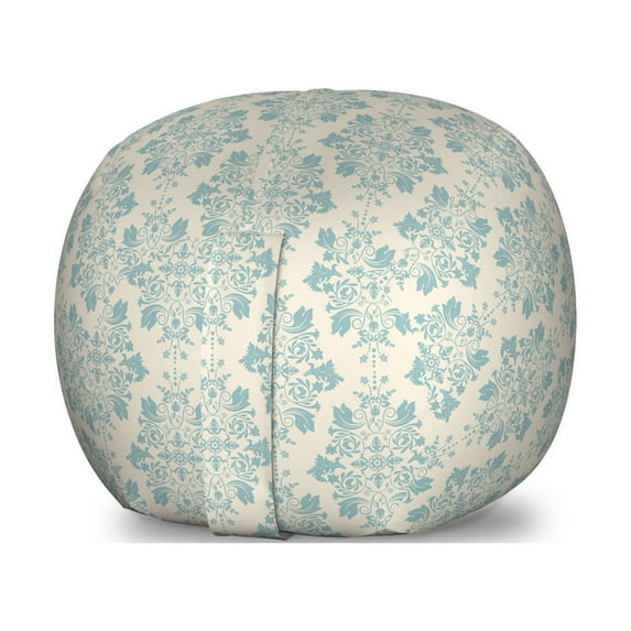 Damask Storage Toy Bag Chair, Royal Victorian Floral Motifs with Rococo Details Revival Nostalgia Pattern, Stuffed Animal Organizer Washable Bag, Small Size, Beige and Blue Grey, by Ambesonne