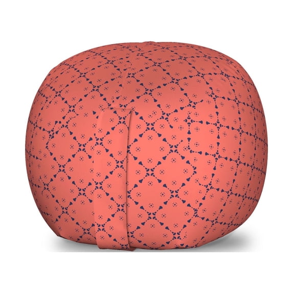 Damask Storage Toy Bag Chair, Tile Like Floral Pattern with Vintage Victorian Rococo Influences Baroque, Stuffed Animal Organizer Washable Bag, Large Size, Coral and Violet Blue, by Ambesonne