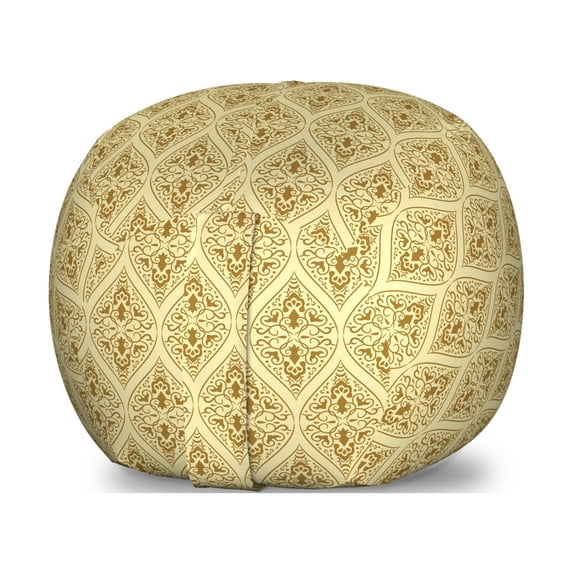 Damask Storage Toy Bag Chair, Victorian Vintage Royal Ornamental Tiles Middle Age Renaissance Pattern, Stuffed Animal Organizer Washable Bag, Large Size, Pale Yellow and Amber, by Ambesonne