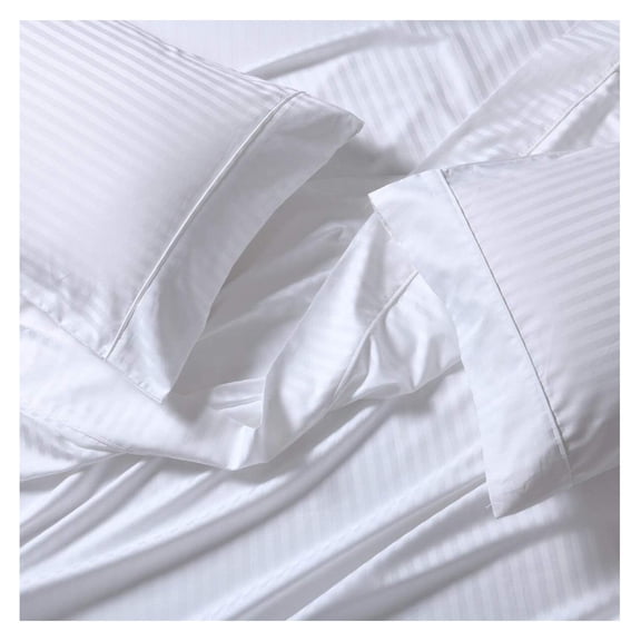 Damask Striped 650-Thread-Count, Cotton-Blend, 22-Inch Super Deep Pocket California King Bed Sheets Set, White