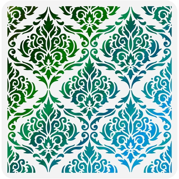 Damask Symmetrical Florals Pattern Template - 11.8x11.8 inch Plastic Stencil