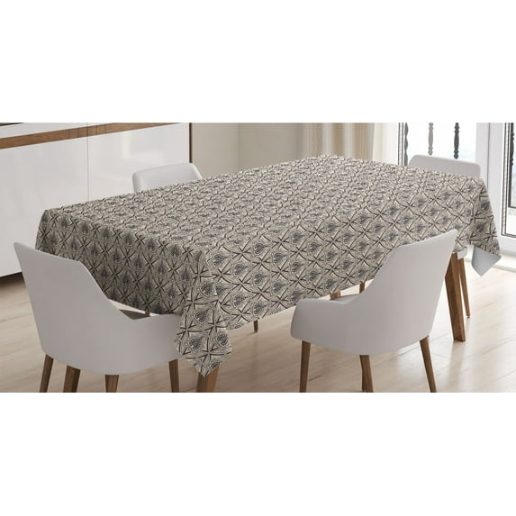 Damask Tablecloth, Oriental Victorian Royal Classic Vintage Along Rococo Baroque and Moroccan Effects, Rectangle Satin Table Cover for Dining Room and Kitchen, 60" X 84", Taupe Beige, by Ambesonne