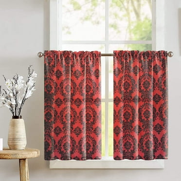 Damask Taffeta Café Tier Curtains Window Treatment Kitchen Home Décor