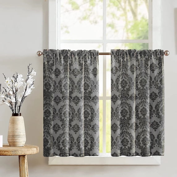 Damask Taffeta Café Tier Curtains Window Treatment Kitchen Home Décor
