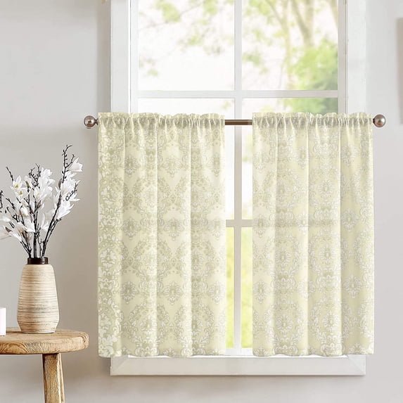 Damask Taffeta Café Tier Curtains Window Treatment Kitchen Home Décor