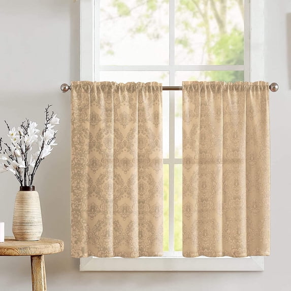 Damask Taffeta Café Tier Curtains Window Treatment Kitchen Home Décor