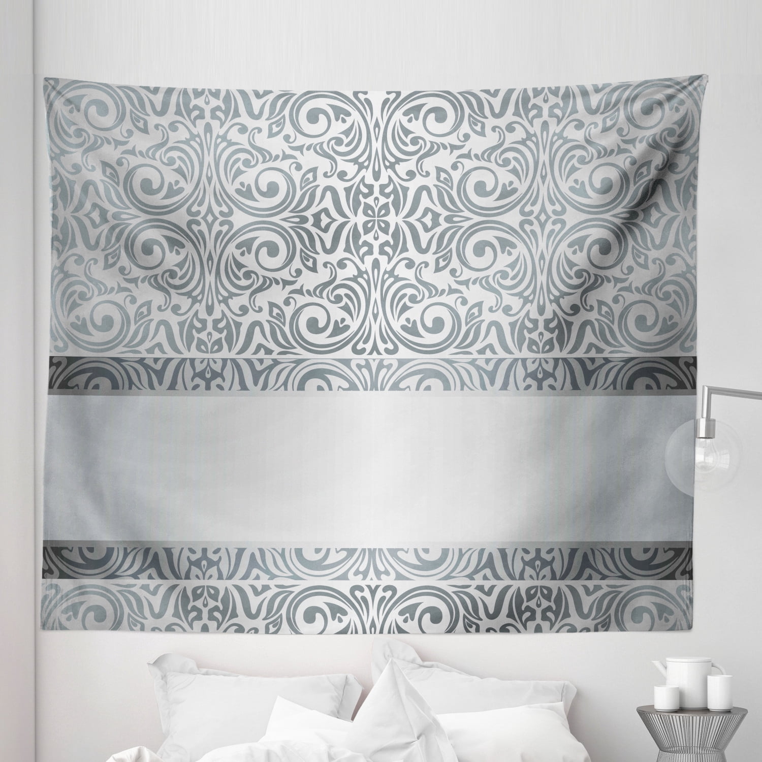 Demask Rug Rococo Damask Tapestry, Baroque Damask Curves Rococo Style Motifs Floral ...