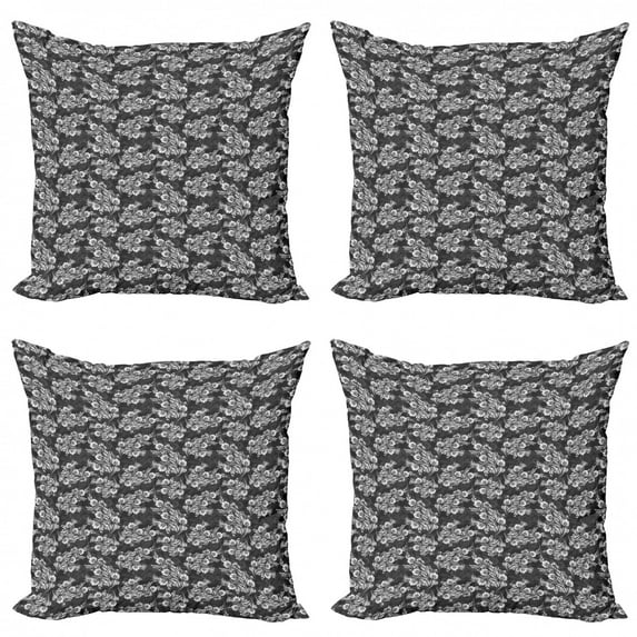 Ambesonne Damask Throw Pillow Cover 4 Pack, Flower Bouquets Bridal, 24", Dark Taupe White