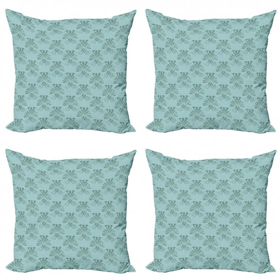 Damask Throw Pillow Cushion Case Pack of 4, Nostalgic Pastel Ornamental Pattern with Leafy Details Swirls, Modern Accent Double-Sided Print, 4 Sizes, Cadet Blue Teal, by Ambesonne