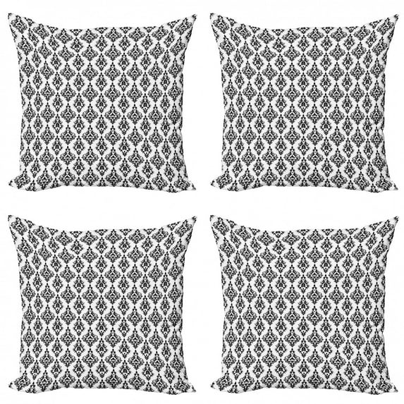 Ambesonne Damask Throw Pillow Cover 4 Pack, Black and White Baroque, 20", Black White