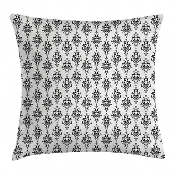 Damask Throw Pillow Cushion Cover, Baroque Style Victorian Renaissance Pattern with Arabesque Effects Vintage Design, Decorative Square Accent Pillow Case, 20 X 20 Inches, Black White, by Ambesonne