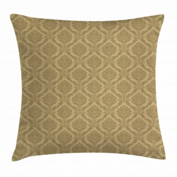 Damask Throw Pillow Cushion Cover, Middle Eastern Culture Inspired Symmetrical Shapes Floral Arrangement Soft Colors Print, Decorative Square Accent Pillow Case, 16 X 16 Inches, Khaki, by Ambesonne