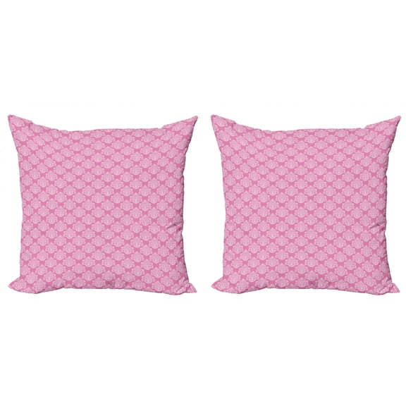 Ambesonne Damask Throw Pillow Cover 2 Pack, Middle Eastern Blossom, 24", Pink White