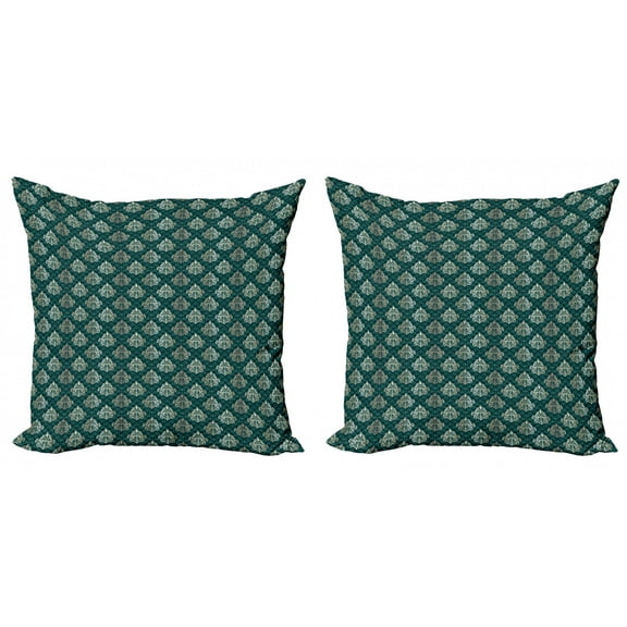Ambesonne Damask Throw Pillow Cover 2 Pack, French Rococo Motifs, 24", Dark Teal Eggshell