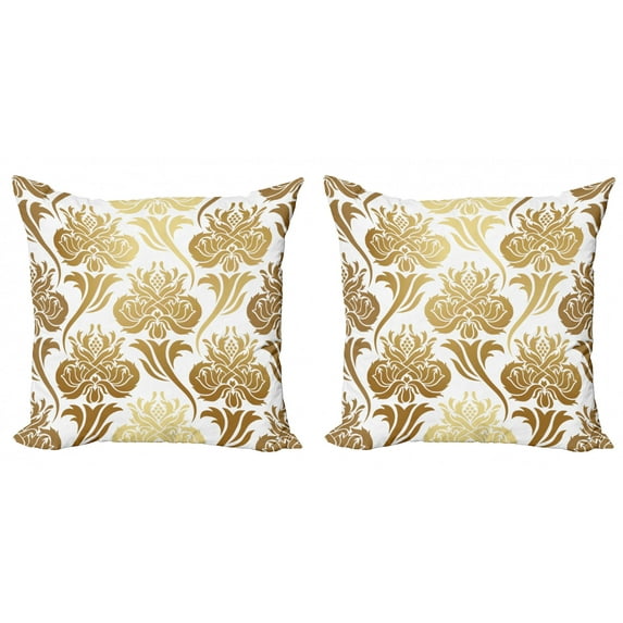 Ambesonne Damask Throw Pillow Cover 2 Pack, Ombre Abstract Floral, 18", Caramel and Pale Yellow