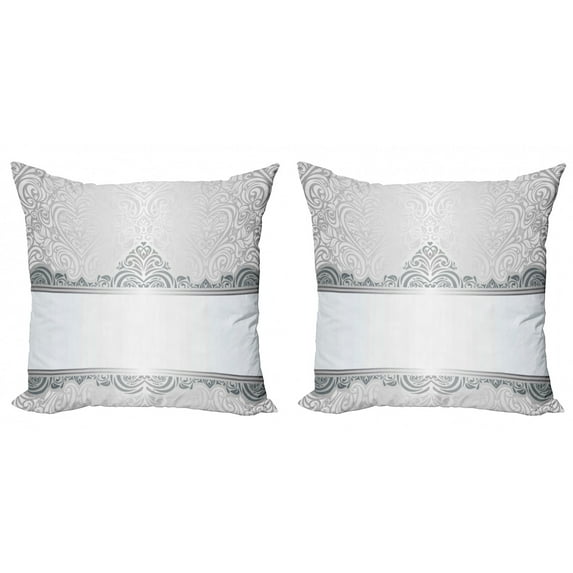 Ambesonne Damask Throw Pillow Cover 2 Pack, Vintage Rich Flowers, 24", Grey Bluegrey White