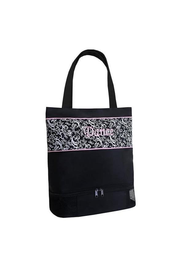 Damask Tote Bag with Shoe Compartment - Medium
