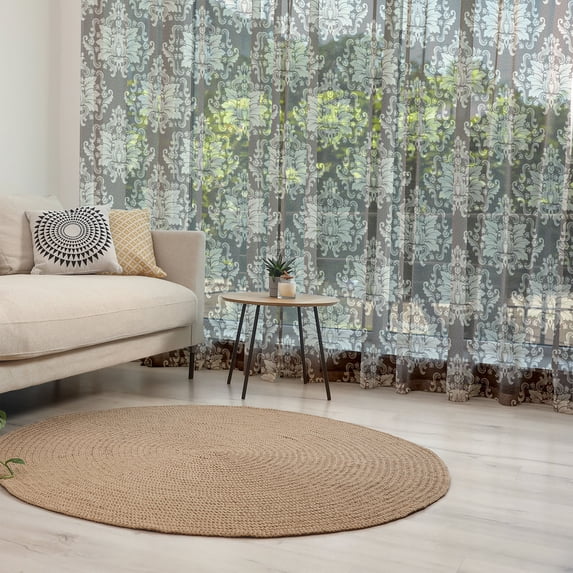 Damask Tulle Curtains with Rod Pocket, Victorian Floral Pattern with Blooming Foliage Leaves on Dark Toned Backdrop, Sheer Drape for Wedding Party 2 Panels, 7 Sizes, Brown and Beige, by Ambesonne