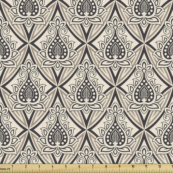 Ambesonne Damask Fabric by the Yard Upholstery, Baroque Inspired Effects, 3 Yards, Taupe Beige