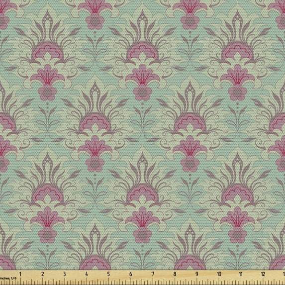 Damask Upholstery Fabric by the Yard, Vintage Victorian Floral Inspired Rhythmic Pattern, Decorative Fabric for DIY and Home Accents, Multicolor by Ambesonne