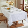 thumbnail image 1 of Damask White Tablecloth Rectangle 60x84 Inch, Floral Jacquard Waterproof Stain Resistant Polyester Table Cloth, Fabric Table Cover For Dining/Party/Wedding/Indoor/Outdoor, Oblong 4-6 Seats, 1 of 7