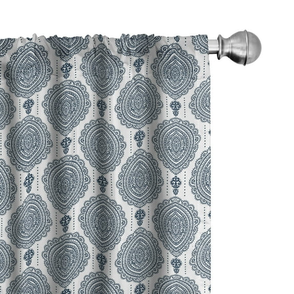 Damask Window Curtains Pack of 2, Abstract Medallion Arrangement of Vintage Motifs Monochromatic Tones, Lightweight Set with Rod Pocket, 4 Panels of 28" x 95", Dark Petrol Blue White, by Ambesonne