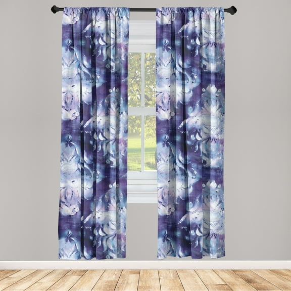 Damask Window Curtains, Watercolor Weathered Vintage Victorian Ornaments in Cosmic Colors, Lightweight Decor 2-Panel Set with Rod Pocket, Pair of - 28"x95", Quartz Lavender and Ceil Blue, by Ambesonne