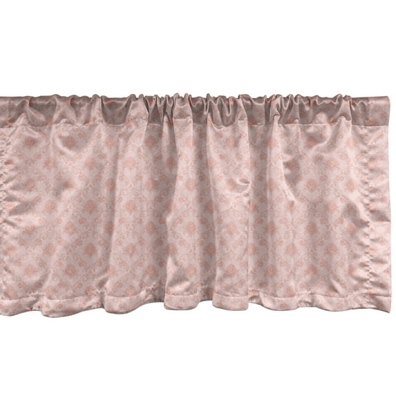 Damask Window Valance, Monochrome Vintage Floral Ornaments Repetitive Royal Baroque Look Illustration, Curtain Valance for Kitchen Bedroom with Rod Pocket, 54" X 12", Blush and Rose, by Ambesonne