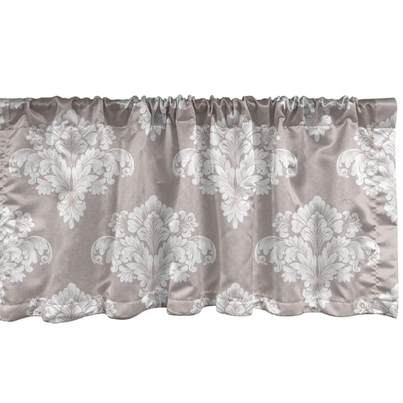 Damask Window Valance, Nostalgic Leaf Bloom Ornament Vintage Concept Repetition with Soft Colors, Curtain Valance for Kitchen Bedroom with Rod Pocket, 54" X 18", Warm Taupe Coconut, by Ambesonne