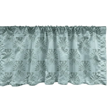Damask Window Valance, Nostalgic Pastel Ornamental Pattern with Leafy Details Swirls, Curtain Valance for Kitchen Bedroom Decor with Rod Pocket, 54" X 18", Cadet Blue Teal, by Ambesonne