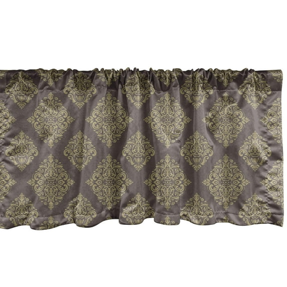 Ambesonne Damask Valance Pack of 2, Classical Oriental Motifs, 42"X12", Dark Warm Taupe Khaki