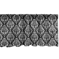 Damask Window Valance, Victorian Style Royal Curlicue Ornaments with Swirls Rococo Motives, Curtain Valance for Kitchen Bedroom with Rod Pocket, 54" X 18", White and Charcoal Grey, by Ambesonne