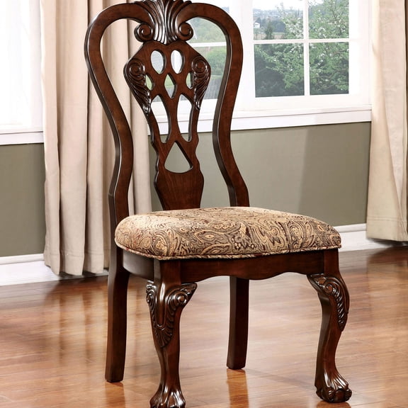 Damask fabric seat solid wood cherry side chairs / Add sophistication to dining spaces