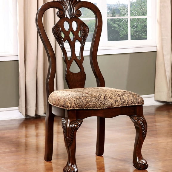 Damask print fabric seat solid wood dining chairs / Perfect for formal dining settings