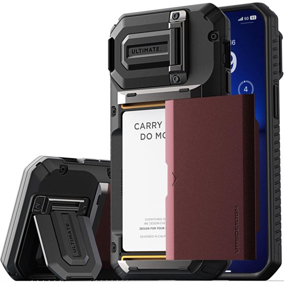 Damda Glide DuoGuard for iPhone 13 Pro Max Phone Case (2021), Premium Sturdy Fully Covered Camera Lens Protection Cover Card Holder Wallet Case (Logo Red)