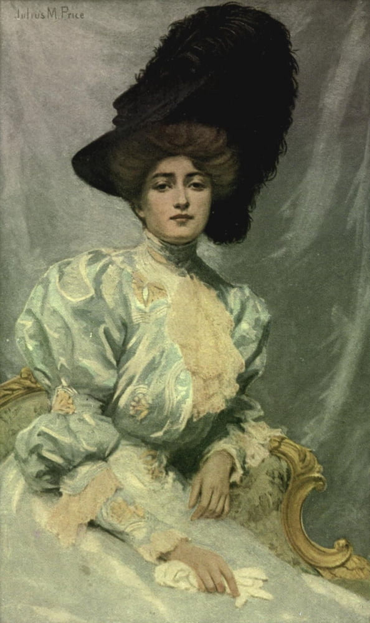 Dame Fashion 1913 Woman in hat Canvas Art - Julius M Price (18 x 24)