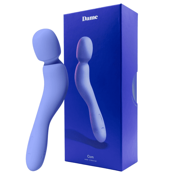 Dame Products Com Massager - Classic Wand Shape - Powerful, Multi-Angle Stress Relief - 100% Waterproof Body-Safe Materials - Periwinkle Color