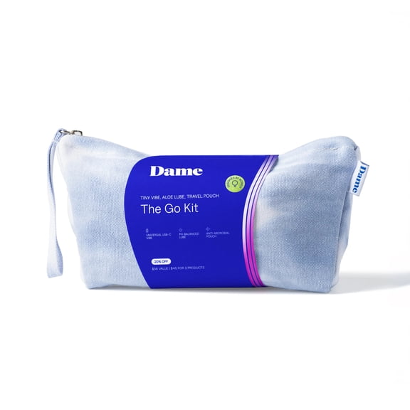 Dame The Go Kit with Zig Tiny Vibrator, 2 oz Aloe Lube, and Stash Travel Pouch