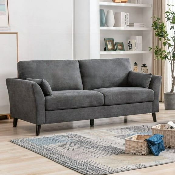 Damian 77" Gray Woven Fabric Sofa with Pocket Coil Seating & 2 Accent Pillows