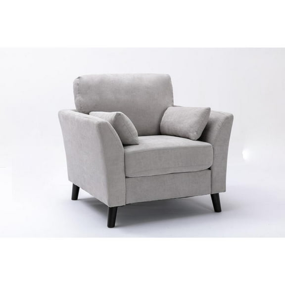 Damian Light Gray Woven Fabric Chair with Solid Wood Legs and Accent Pillows