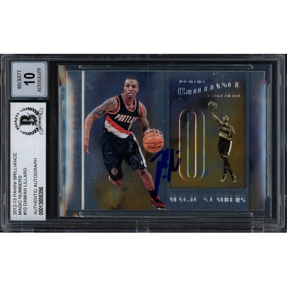 Damian Lillard Autographed 2012-13 Panini Brilliance Magic Numbers Rookie Card #10 Portland Trail Blazers Auto Grade Gem Mint 10 Beckett BAS #13605356