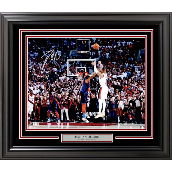 Damian Lillard Autographed Framed 16x20 Photo Portland Trail Blazers Playoff Buzzer Beater Winner Over Paul George Beckett BAS Witness 241403