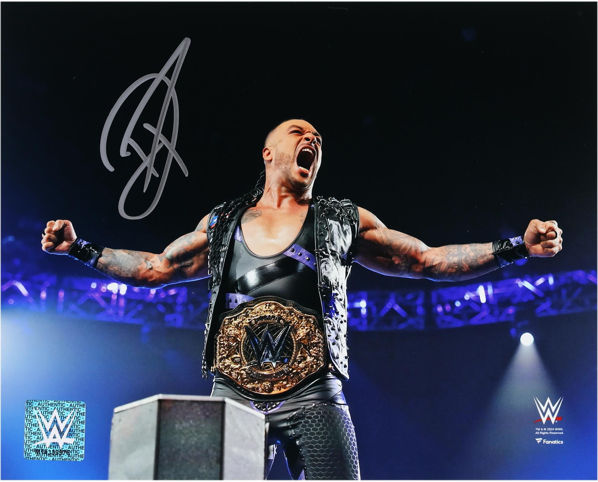 Damian Priest WWE Autographed 8" x 10" On Ropes Wearing Title Photograph - Fanatics Authentic Certified